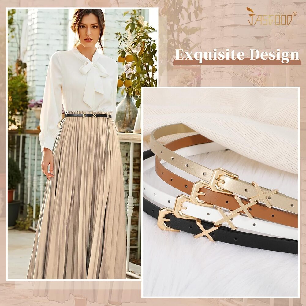 6785 4 Pack Women Skinny Leather Belt For Pants Jeans Ladies Thin Waist - Picture 4 of 7